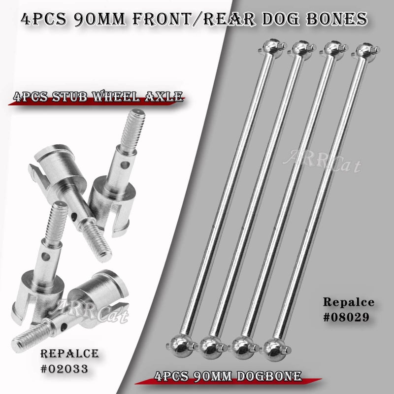 ARRCat Drive Shaft Upgrades Part for Redcat Volcano Epx/PRO,ARRCat Metal 90MM Dogbones Drive Shaft 08029 & Stub Wheel Axle 02033,RC Hops Up Upgrades Parts Dogbones&Stub Wheel Axle,(90mm, 8-Pack),Silver - Image 3
